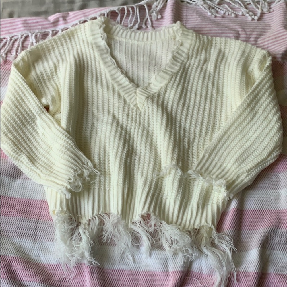 White Zaful destroyed sweater